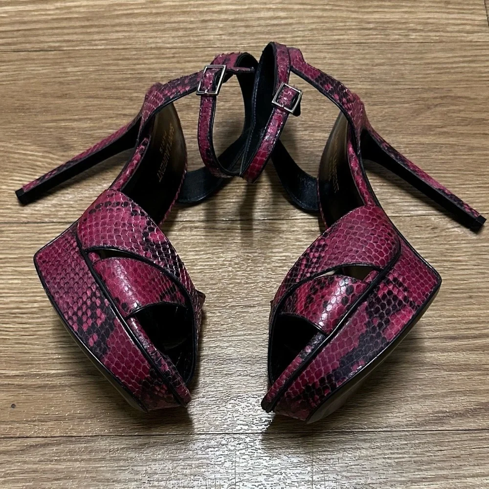 SAINT LAUREN Paris Snakeskin Platform Sandals